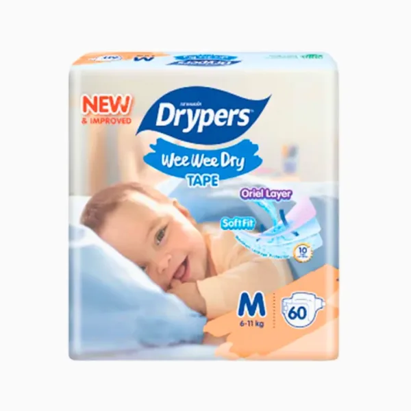 Drypers Wee Wee Dry Tape Oriel Layer Soft Fit - M (6-11Kg) - 60Pcs - Image 1