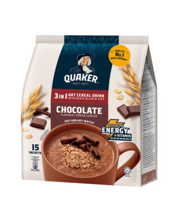 QUAKER 3 in 1 Oat Cereal Drink – Chocolate Quaker Oat Cereal Drink 3in1 Chocolate (15's x 28g) - Image 1