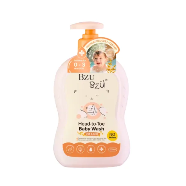 3 Bzu Bzu Head-to-Toe Baby Wash Oat & Milk No Sulfate - 600ml - Image 1