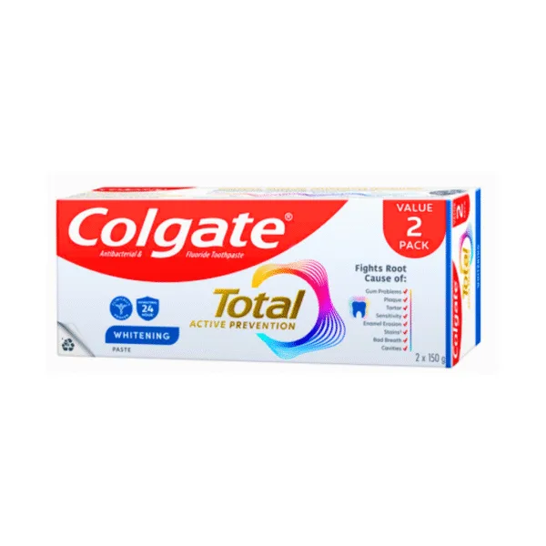 Colgate Total Active Prevention Whitening Toothpaste - 2x150g Colgate Total Active Prevention Whitening Toothpaste - 2x150g - Image 1