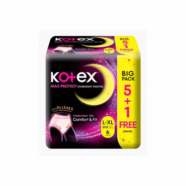 Kotex Max Protect Overnight Panties L-XL Hip 41" & Above - [5+1 Free] 6 Pcs - Image 1