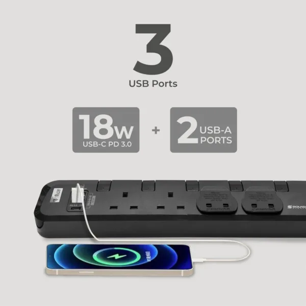 Soundtech Electronic 4Way 3M USB A+C Quick Charger Power Strip With Surge Protection - PS-418C - Image 3