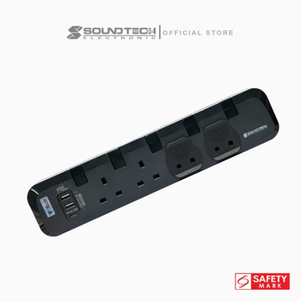 Soundtech Electronic 4Way 3M USB A+C Quick Charger Power Strip With Surge Protection - PS-418C - Image 2
